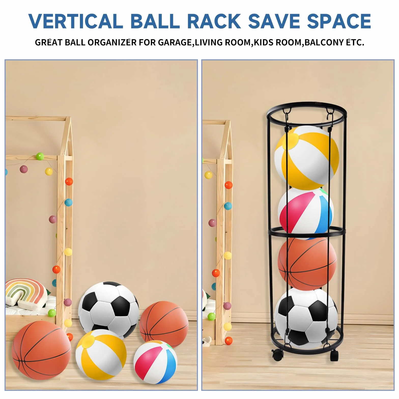 Organizzatore di palline, 101,6 x 33,5 cm, carrucole mobili sul fondo,porta palloni da calcio, per sale interne e palestre