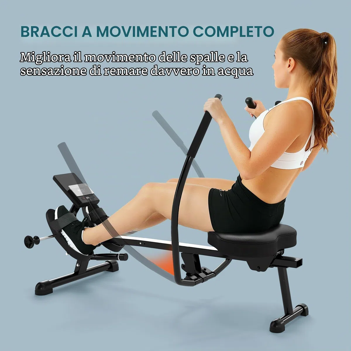SPORTNOW Vogatore idraulico con 12 livelli di resistenza Vogatore con schermo LCD e pedale antiscivolo, portata massima 130KG, allenamento cardio a casa, nero