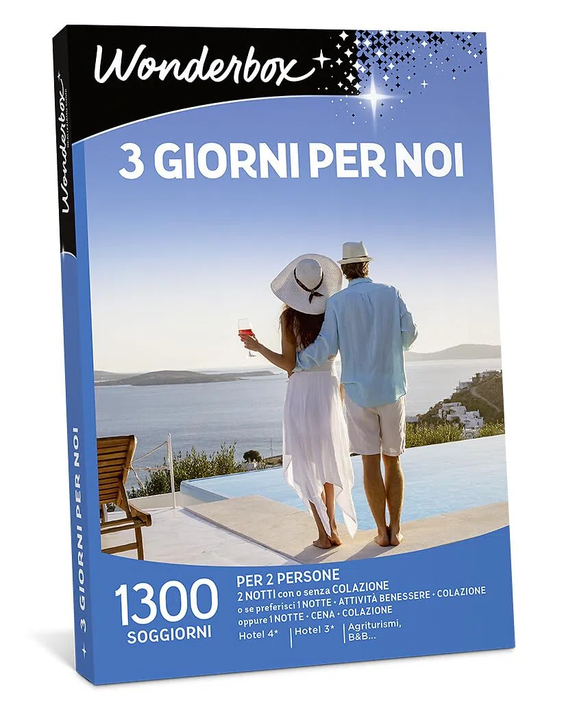WONDERBOX - Cofanetto Regalo - 3 Giorni per Noi - per 2 Persone | 2 notti con o senza colazione - Più di 1300 soggiorni - Hotel 4* e 3*, agriturismi, B&B
