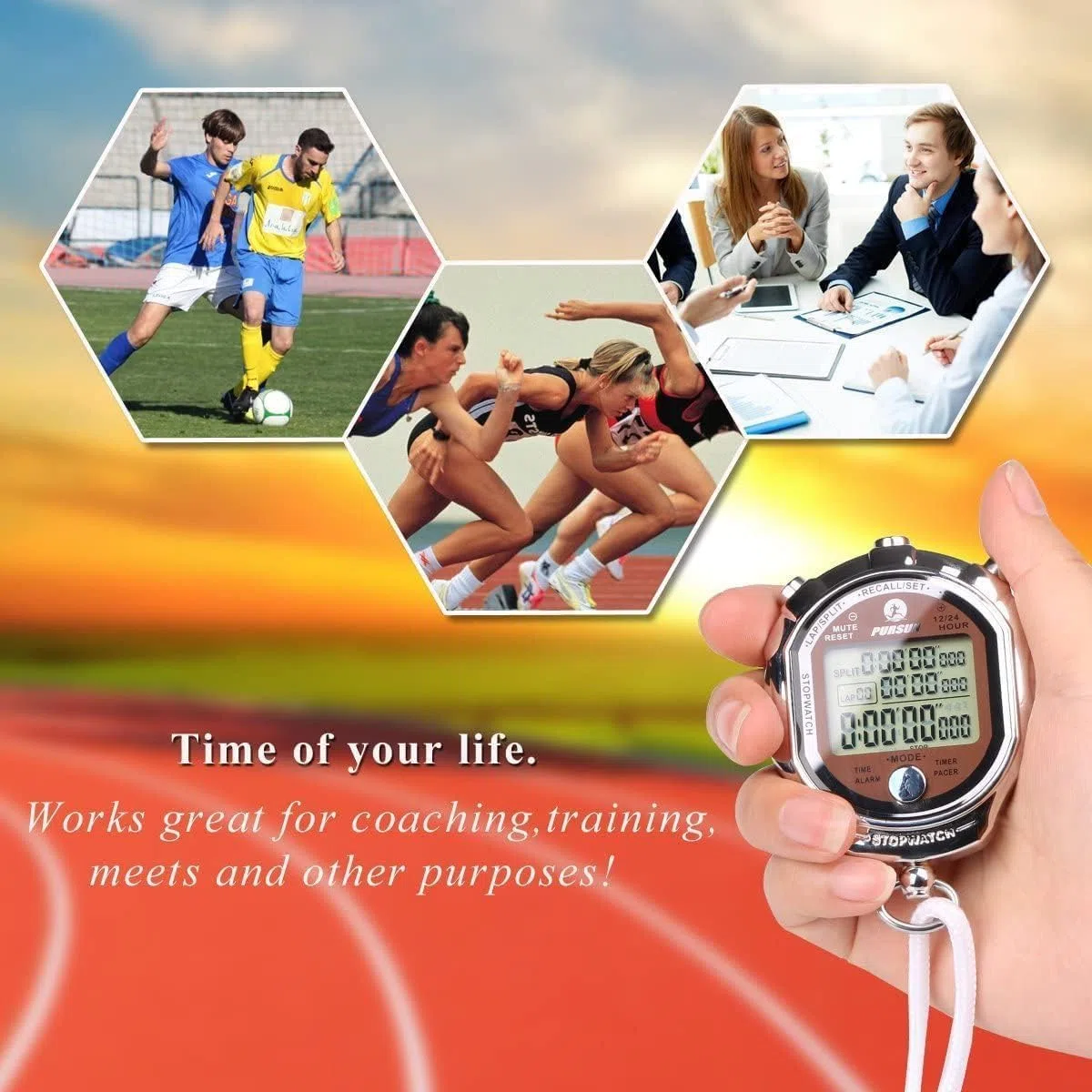 Cronometro, cronometro digitale con timer da 0,001 secondi, memoria da 100 giri in metallo, grande schermo Rolilink per allenatore, sport, corsa, maratona