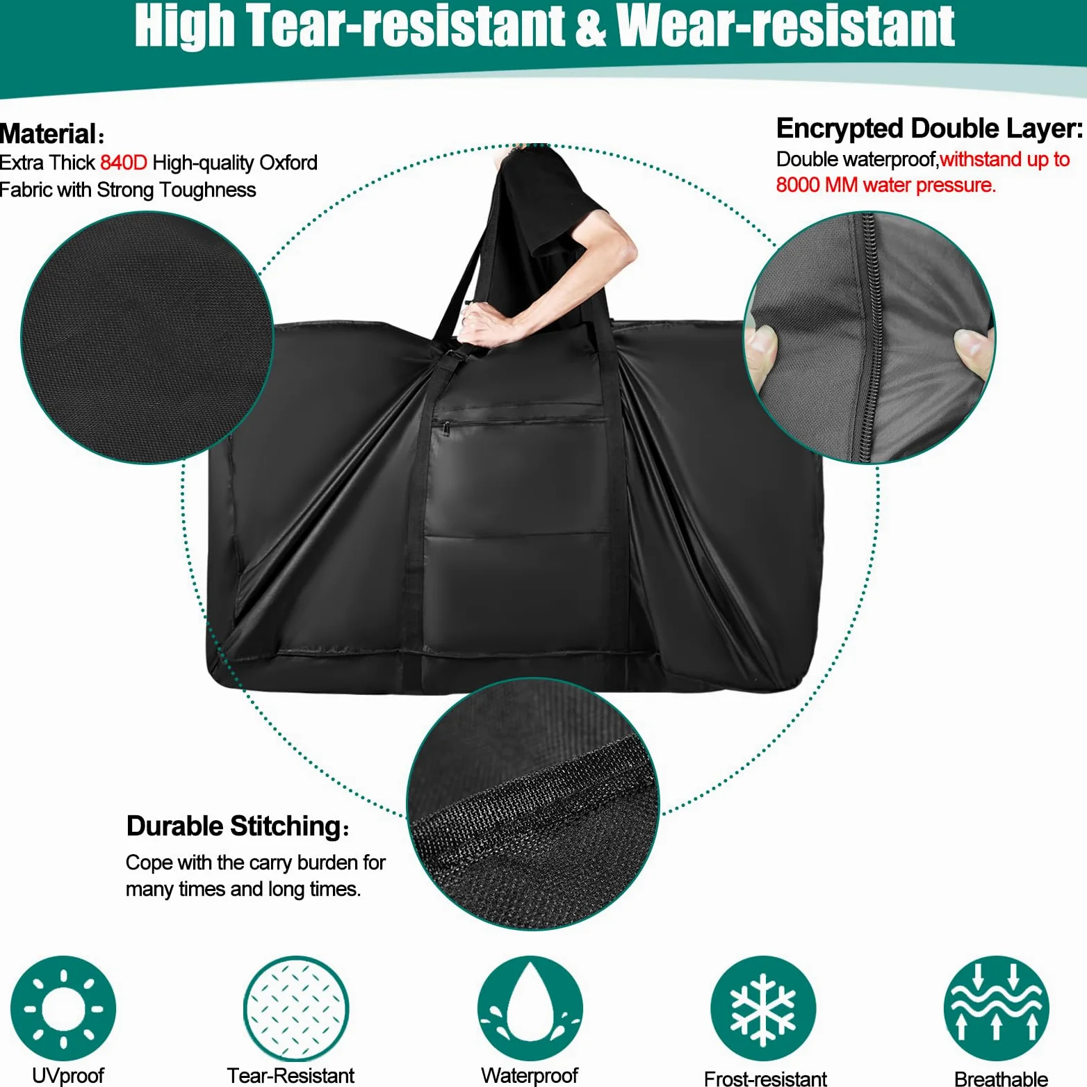 Borsa per il trasporto della bicicletta, 24-29 pollici, robusta 900D, impermeabile, con tracolla, mountain bike, bici da strada e bici pieghevole
