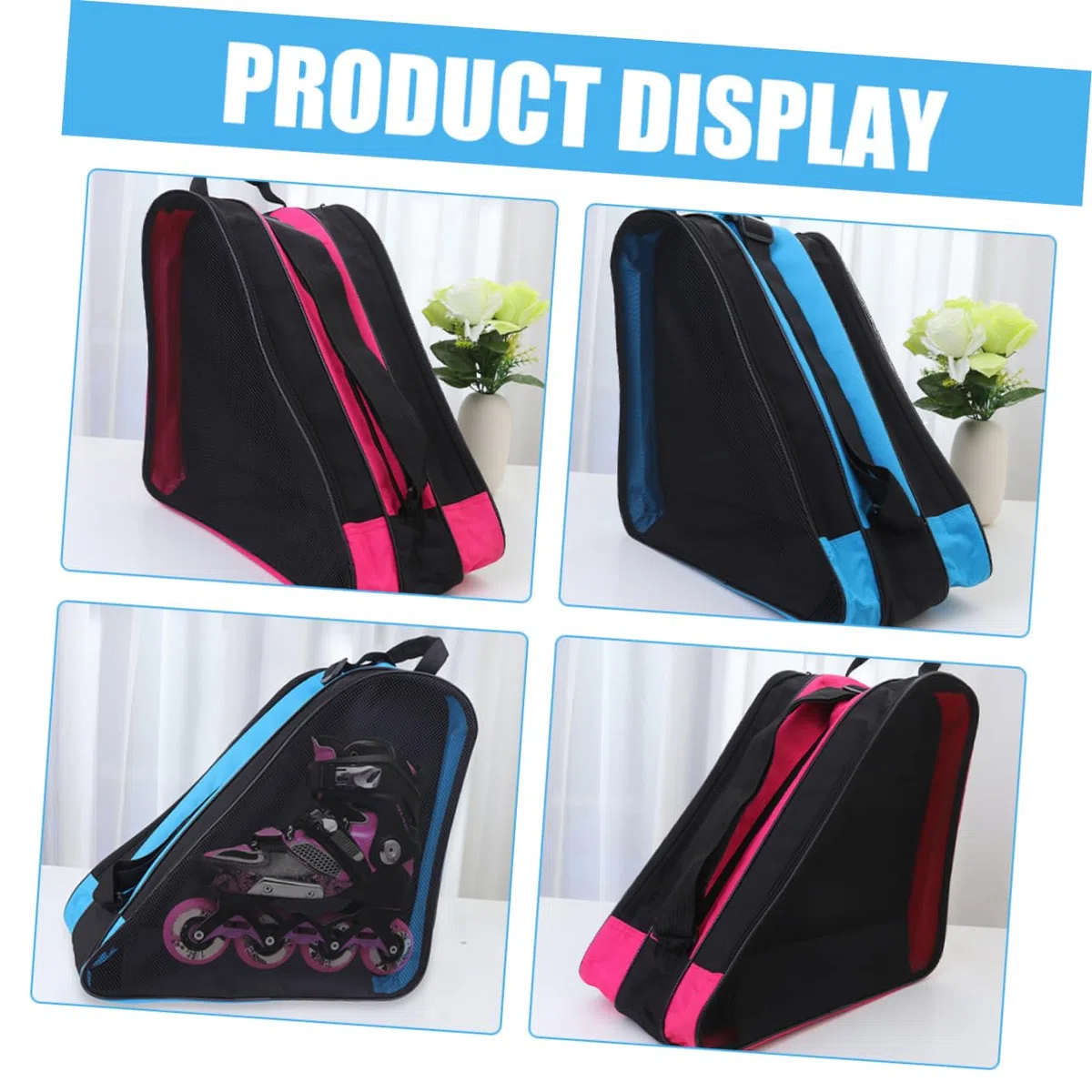 ibasenice Borsa per lo skate borse per pattini scarpe da pattini a rotelle pattinare pattini da ghiaccio borsa per scarpe da skate portarulli Panno Oxford Blue