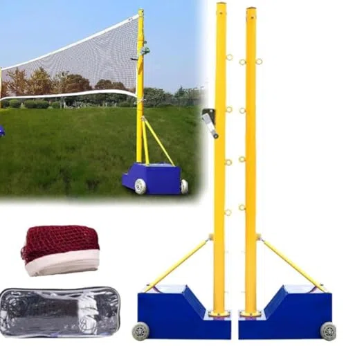 Set portatile per pallavolo e badminton con pali in metallo e borsa per il trasporto per allenamento all'aperto e giochi in giardino