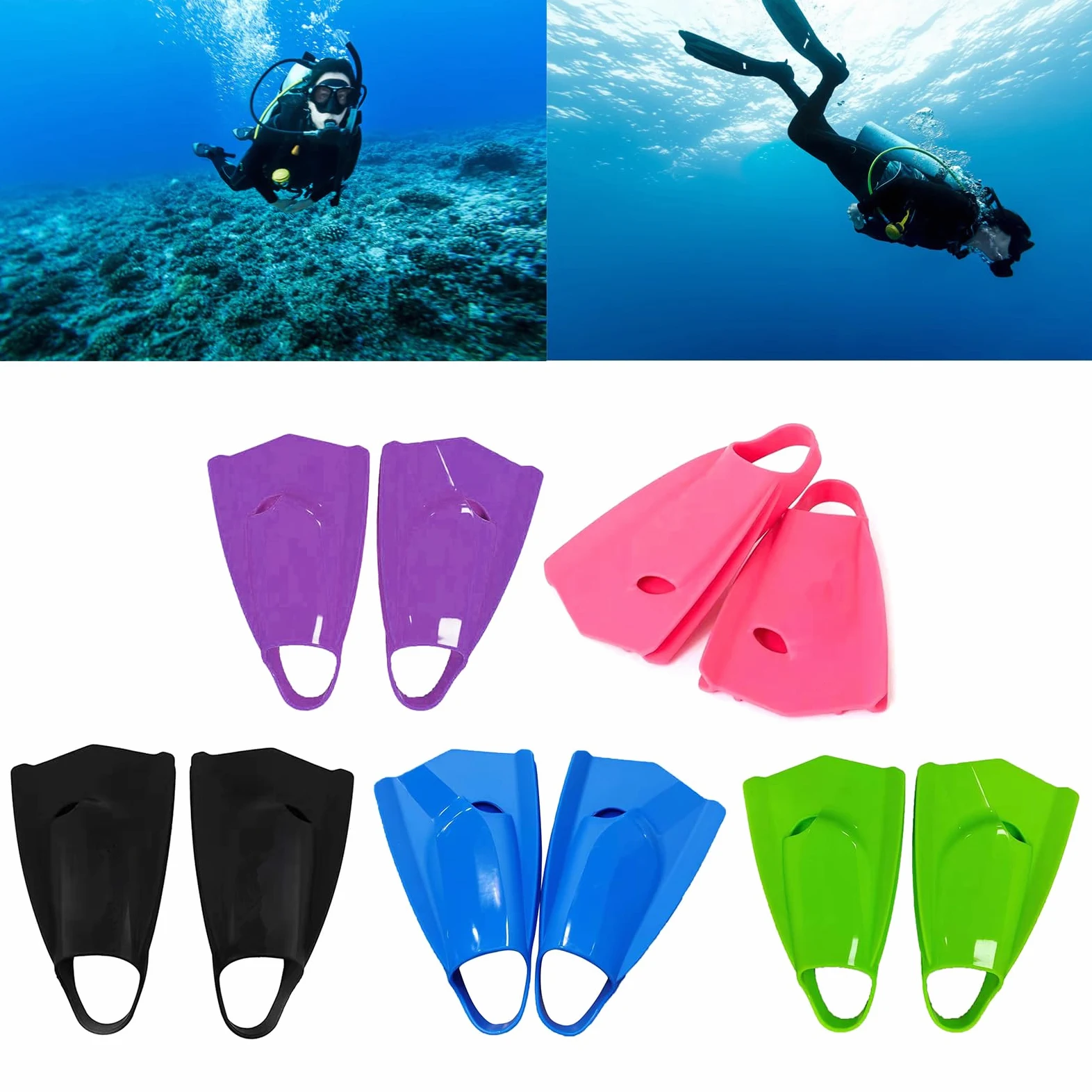 Pinne da nuoto in silicone, dimensioni da viaggio, pinne corte per snorkeling, comode, per allenamento di nuoto, piscina, dimensioni da viaggio