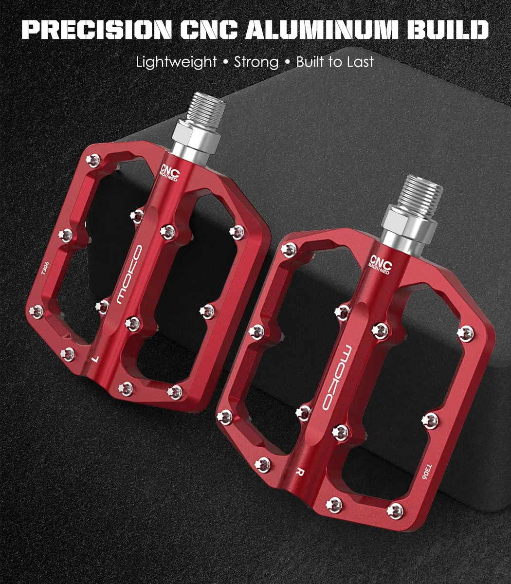 MoKo Pedali per Mountain Bike 2 Pezzi, Pedali per Bici in Alluminio Lavorati a CNC con 3 Cuscinetti Sigillati, 24 Perni Antiscivolo, Facili da Installare, per Biciclette da Strada, BMX, E-Bike