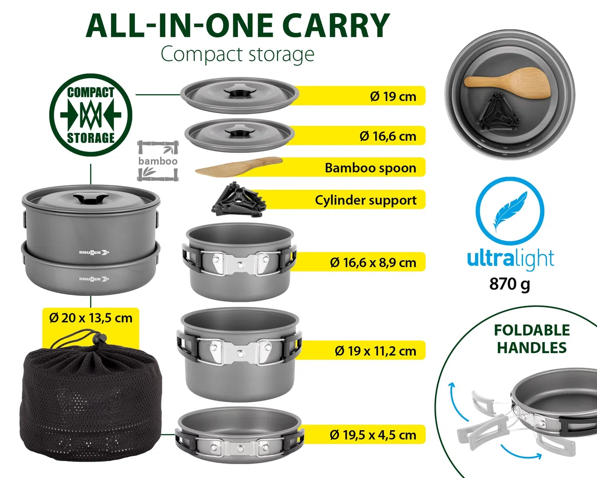 Brunner 0802026N Set Pentole Popote Outdoor in Alluminio Packpot Ultralite 20, per 4/5 Persone