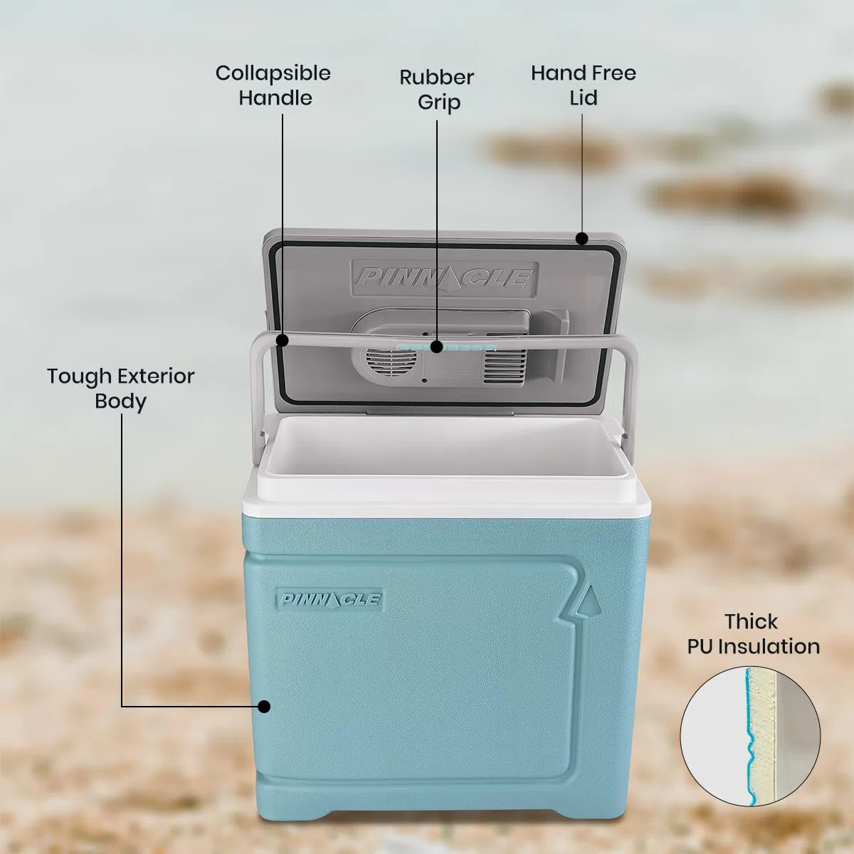 Pinnacle Thermoware Raffreddatore elettrico – Grande 30 L portatile per bevande calde e fredde e cibo – 12 V raffreddamento da viaggio per auto, camper, camper, furgone – frigorifero plug-in per