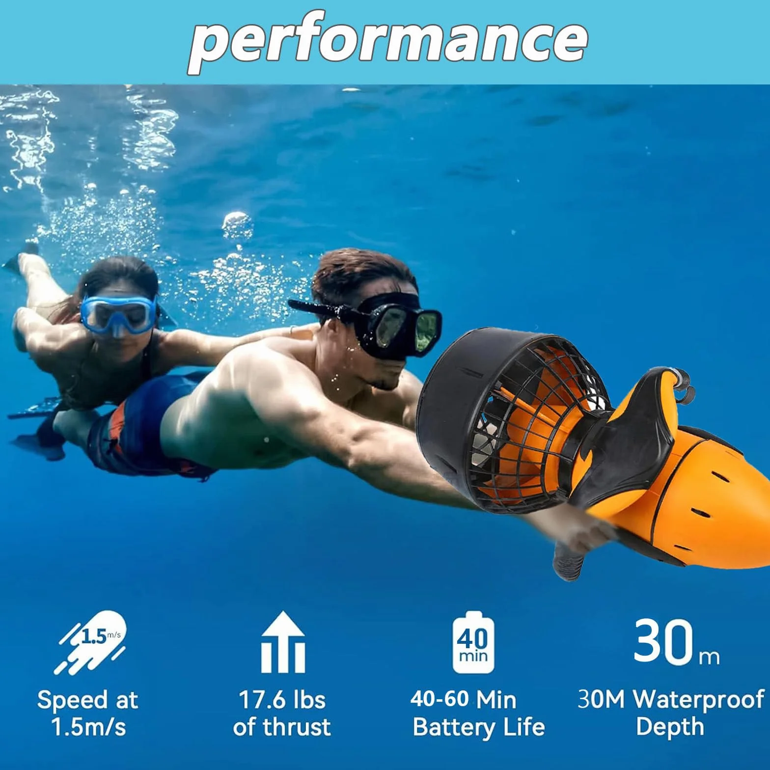 Elica Subacquea, Scooter subacqueo 500W a Doppia velocità, elica per Piscina, Bici elettrica Subacquea per Piscina, Attrezzatura Sportiva per Nuoto, Immersioni, Snorkeling, Mare
