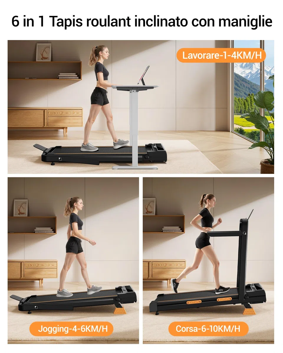 LONTEK Tapis Roulant Pieghevole Salvaspazio 10KM/H, Maniglioni Regolabili | 16% Tapis Roulant Salvaspazio Pieghevole, 3.0HP Tapirulan Elettrico Offerte Pieghevole, Treadmill Walking Pad, Portata 159 KG