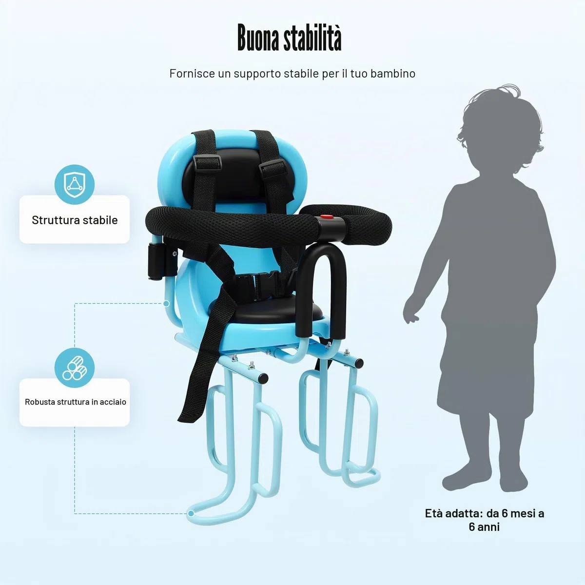 Seggiolino posteriore per bicicletta con imbottitura in schiuma, con parapetto di protezione rimovibile e cintura a 4 punti, resistente con poggiapiedi, per bambini da 6 mesi a 6 anni