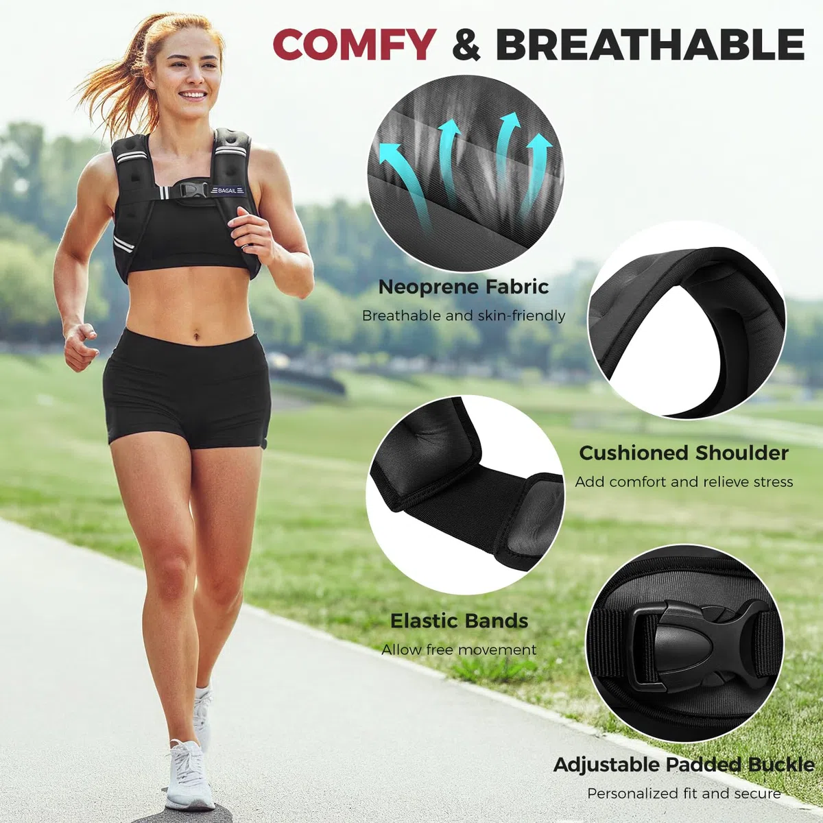 Bagail Gilet Appesantito Per l'Allenamento Della Forza, Misura Del Busto Regolabile, Comoda Tasca, Gilet Appesantito Con Sabbia di Ferro, Ideale per la palestra, lo yoga e l'aerobica