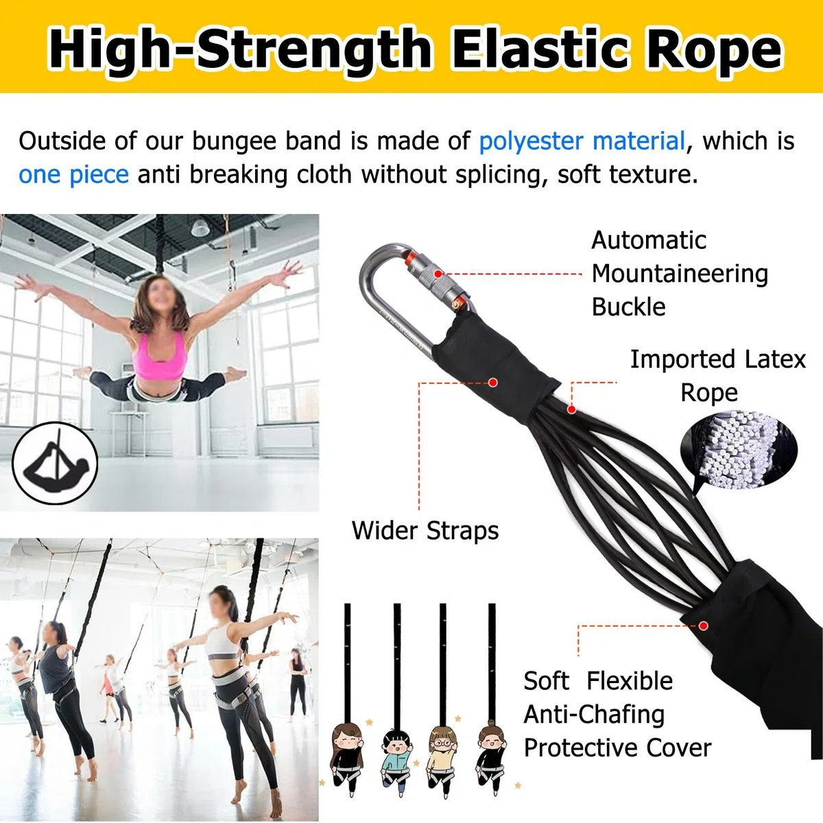 Bungee Fitness Set per allenamento di agilità e potenza, corda elastica con cintura traspirante per esercizi e yoga