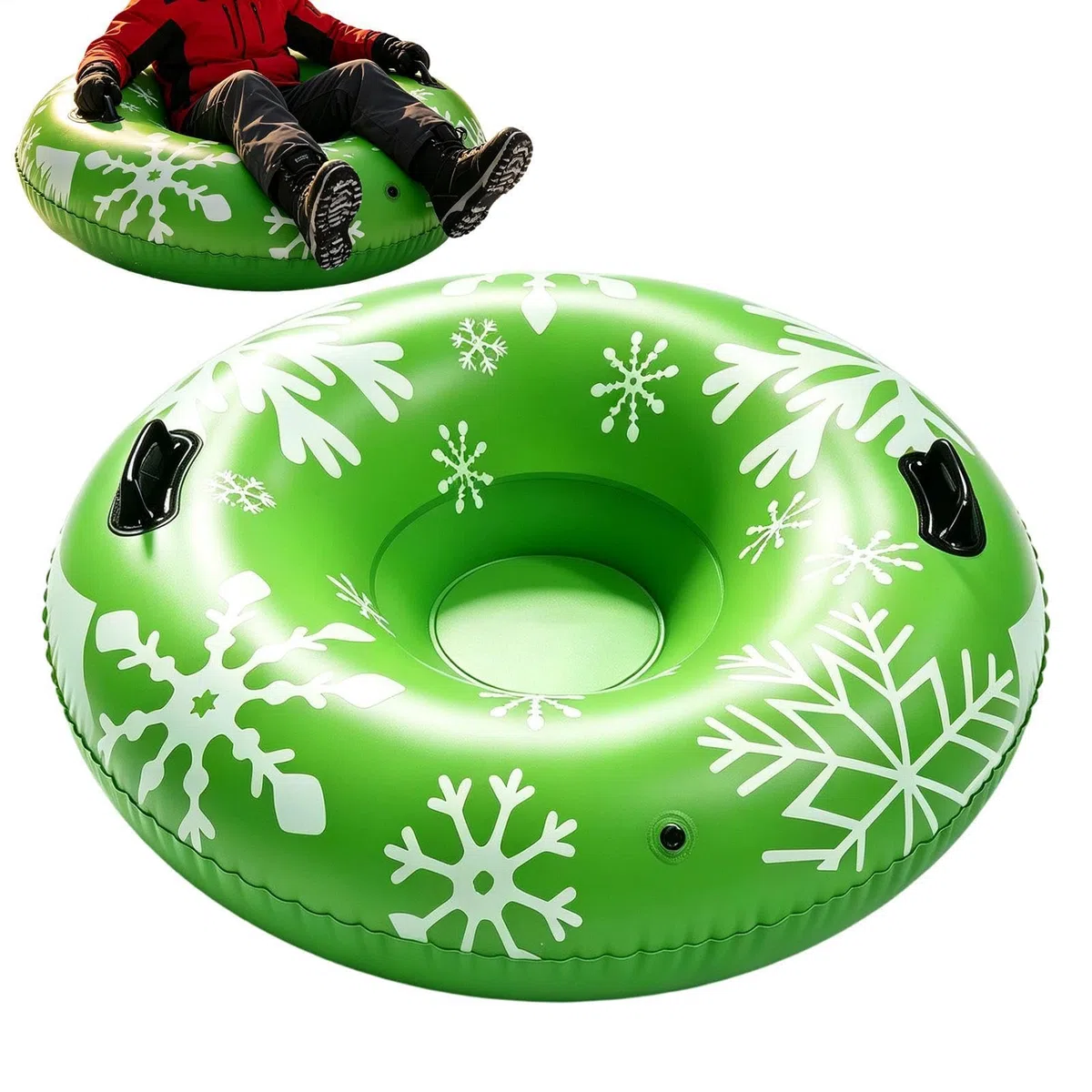 Slittino da neve 90 x 90 cm, impugnatura ergonomica antiscivolo | Tubo da sci gonfiabile per donne, uomini, ragazze, Natale, all'aperto, fiume e lago congelati, sci