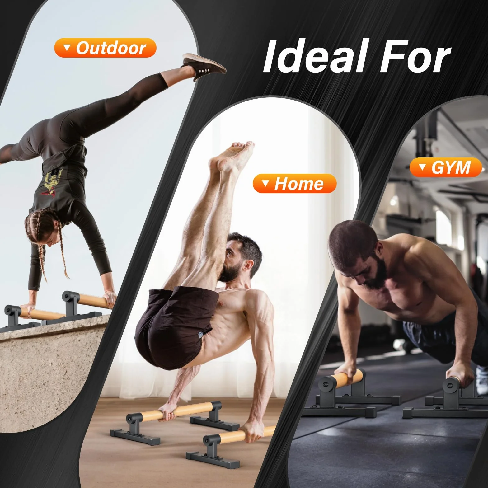 Parallettes con Maniglie Ibride in Legno, Parallettes Bars per Principianti ed Esperti, Barre Fitness Robuste per Flessioni, Dip e Stabilità del Core, Attrezzatura Portatile per Palestra/Casa
