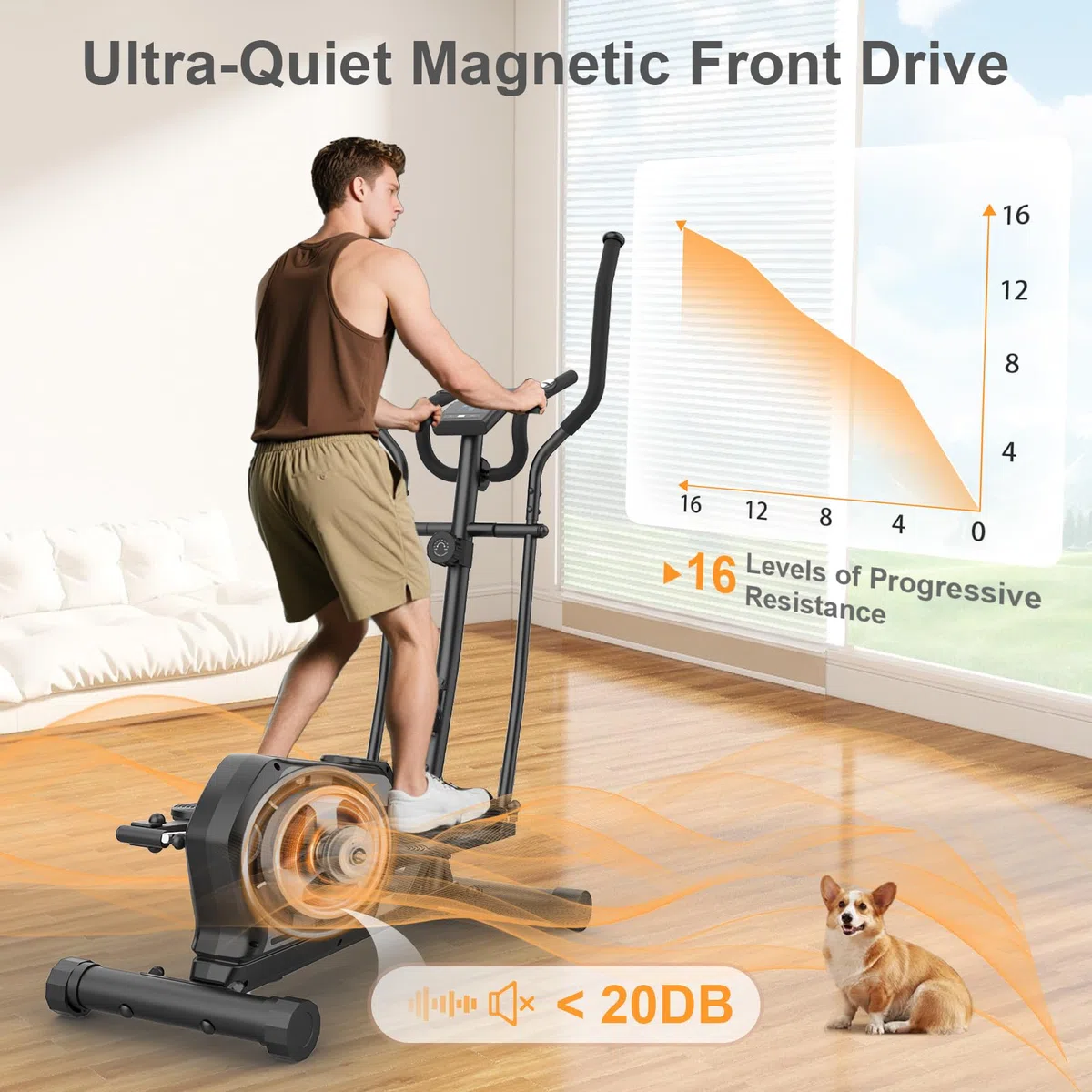 Neezee Ellittica,Macchina Ellittiche Magnetica con 16 Livelli di Resistenza,display LCD,Portaborraccia,Pedali antiscivolo,Capacità di Peso fino a 130KG,Cyclette Ellittica da Casa