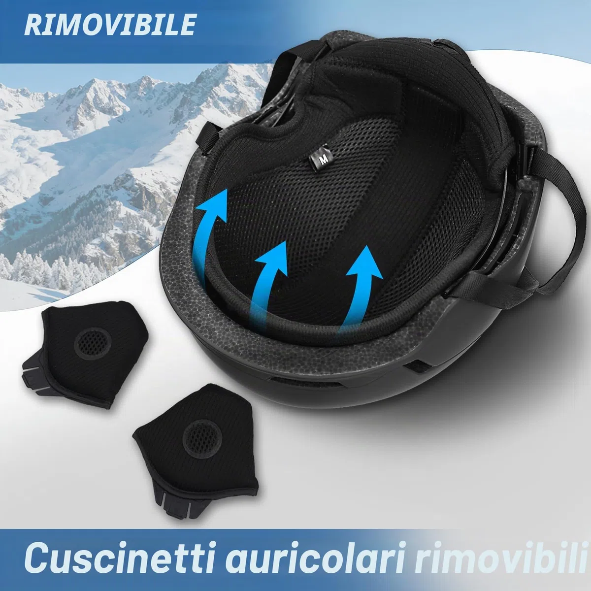 Casco da Sci con Occhiali da Sci Casco Sci per Uomo Donna con Cuscinetti Auricolari Rimovibili Ventilazione UV Ski Helmet per Ski (Nero Opaco+Occhiali da Sci, L)