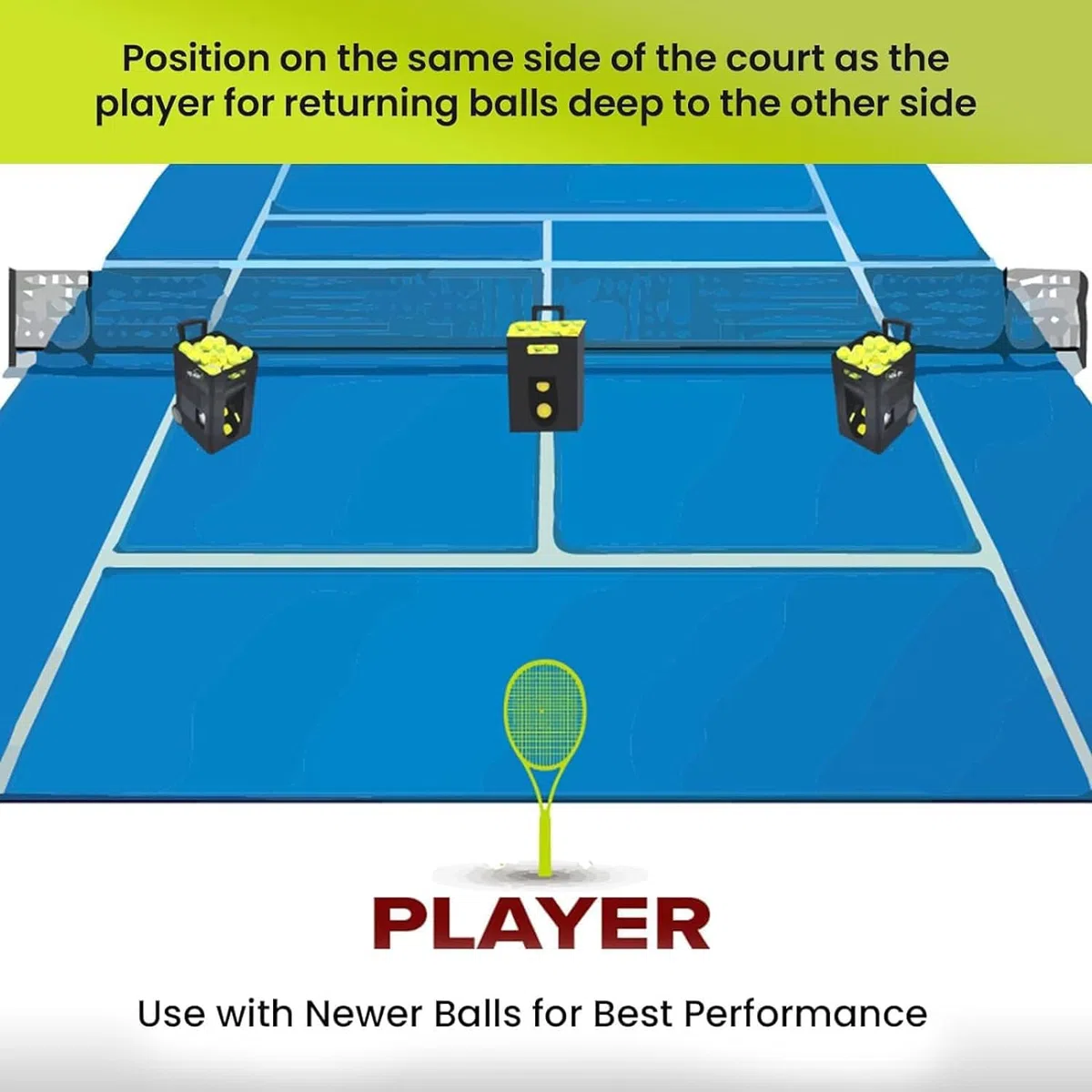 Macchina automatica per palline da tennis con velocità regolabile e capacità elevata per pratica e allenamento da soli