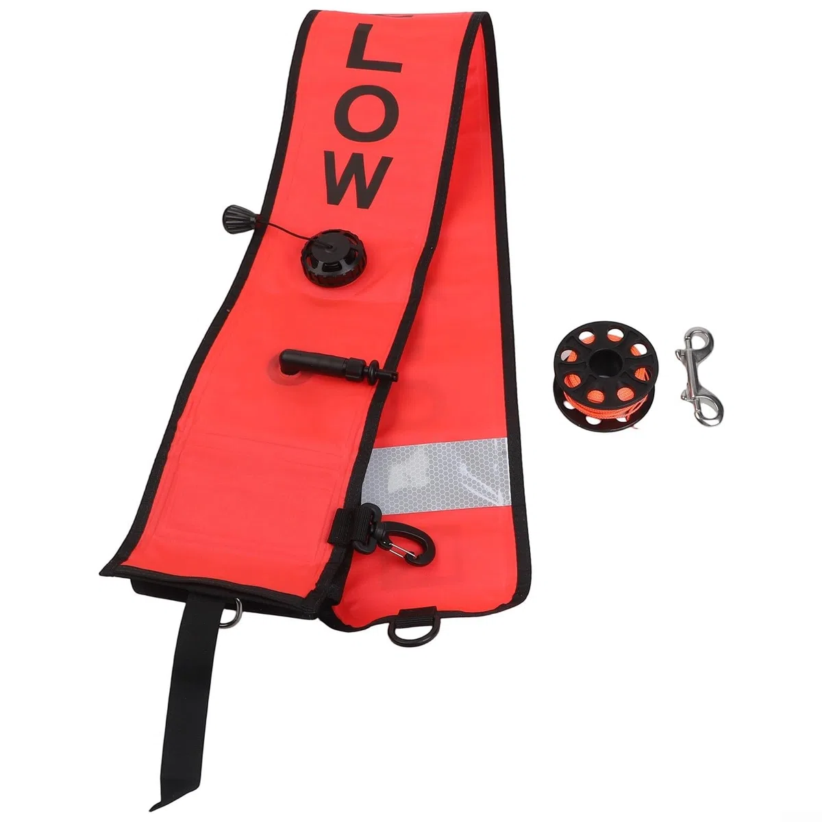 ARA Diving SMB Marker Boa 120X15cm Rosso Nylon Immersione Galleggiante Con Bobina 30M E Snap In Acciaio Inox Per Segnale di Sicurezza Subacquea Strumento di Segnalazione Immersione Tecnica