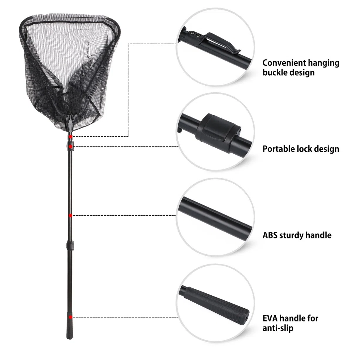 Guadino Pesca Telescopico Guadino da Pesca Pieghevole, Asta Telescopica in Alluminio, Maglia Fine da 4 Mm, Maniglia Antiscivolo Portatile
