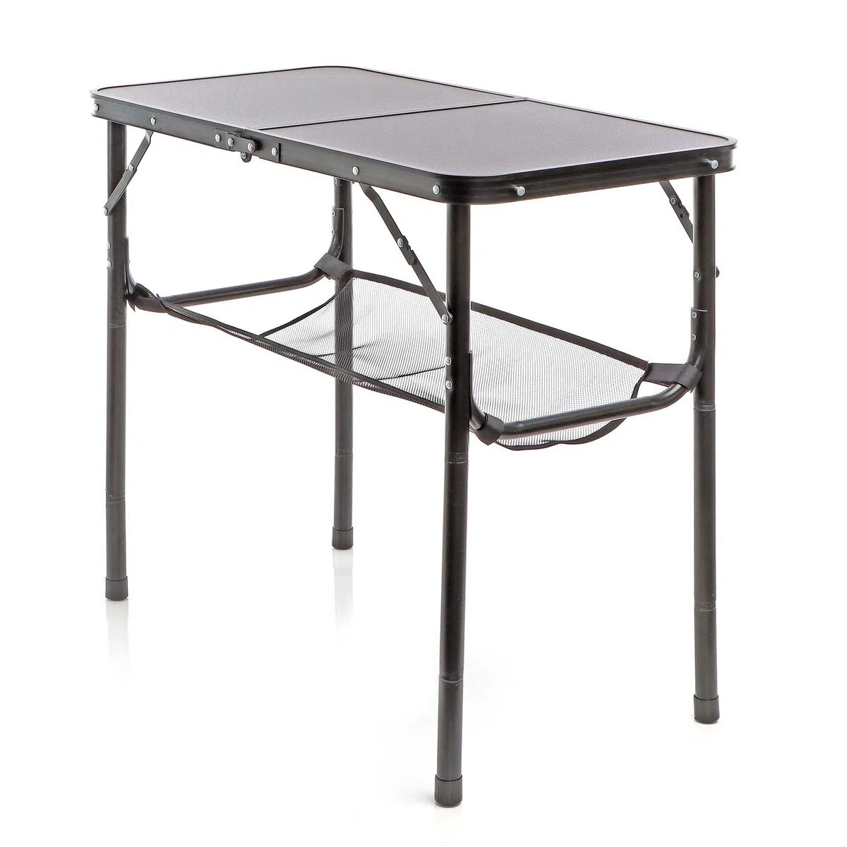 Wiltec Tavolo da campeggio portatile in alluminio 80x40cm regolabile in altezza 70/56/44/33cm nero