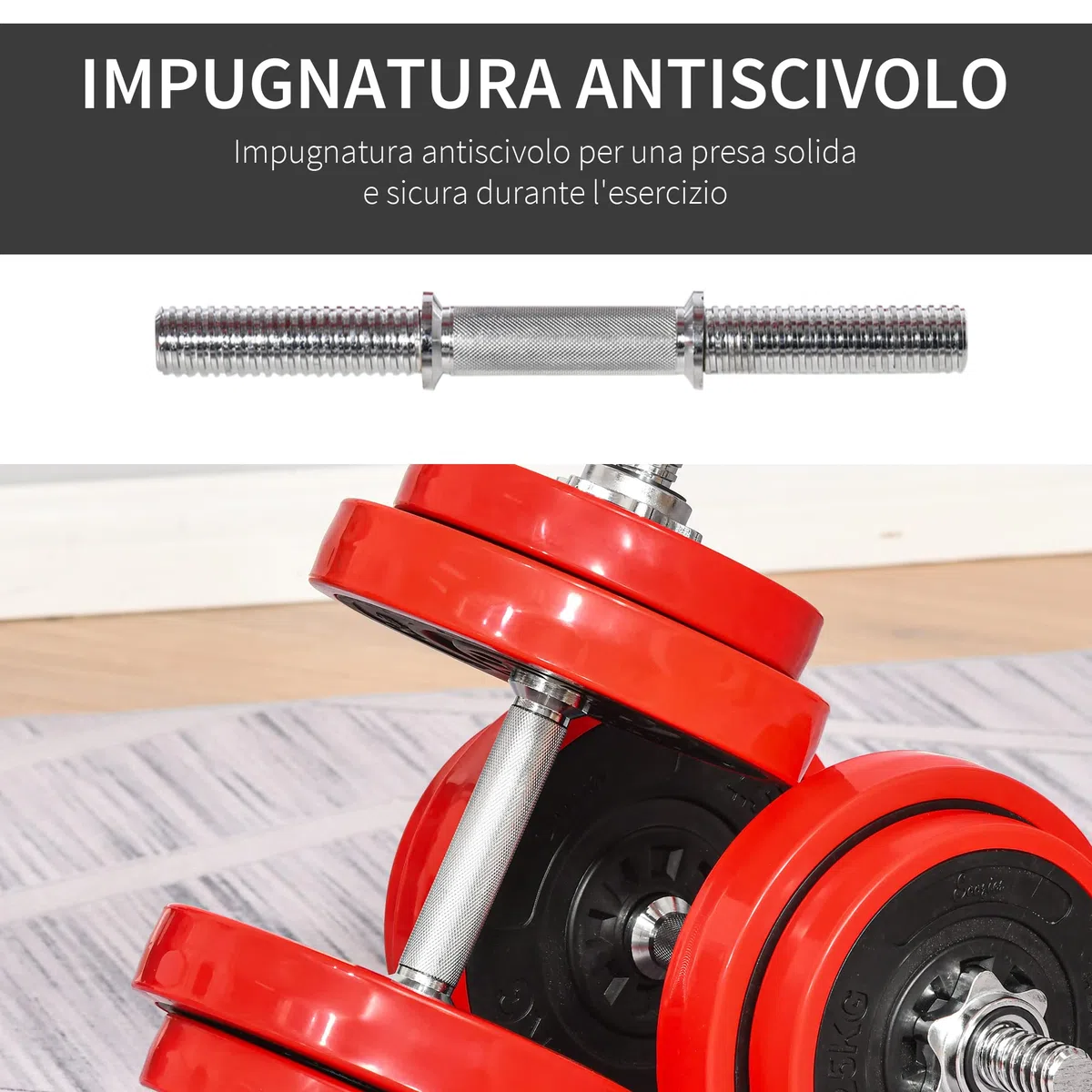 HOMCOM Set di Manubri Pesi 2 in 1 da 20/30kg, Dischi con Rivestimento in Plastica Antigraffio, Rosso e Nero