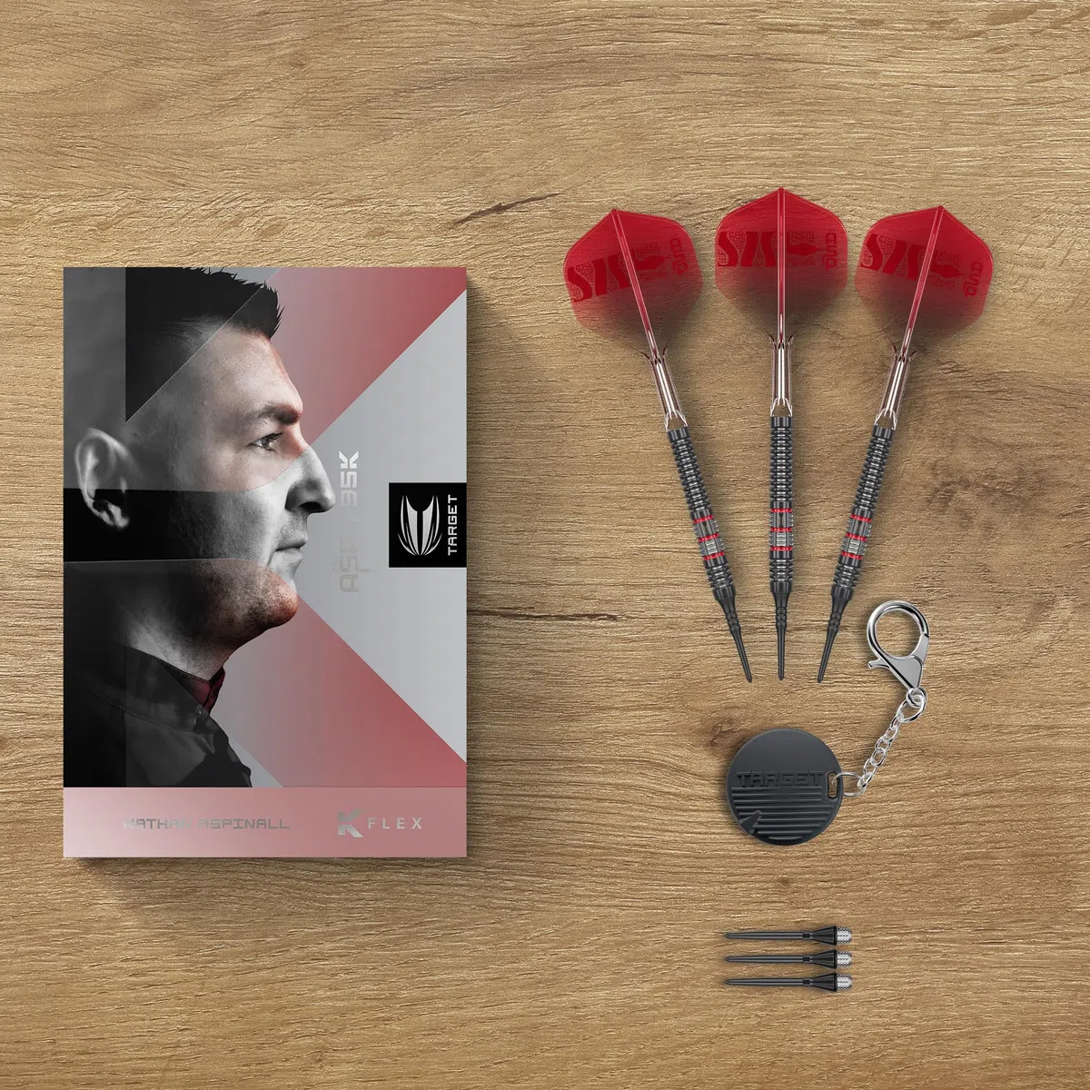 Target Darts Nathan Aspinall Punta Morbida 95K Freccette Set, 18G | 95% Tungsteno Freccettes, K-Flex N. 2 Aliette e Aste, Nero Pixel Tips & Svizzero Titanio Conversione Acciaio Punti | Player Edition