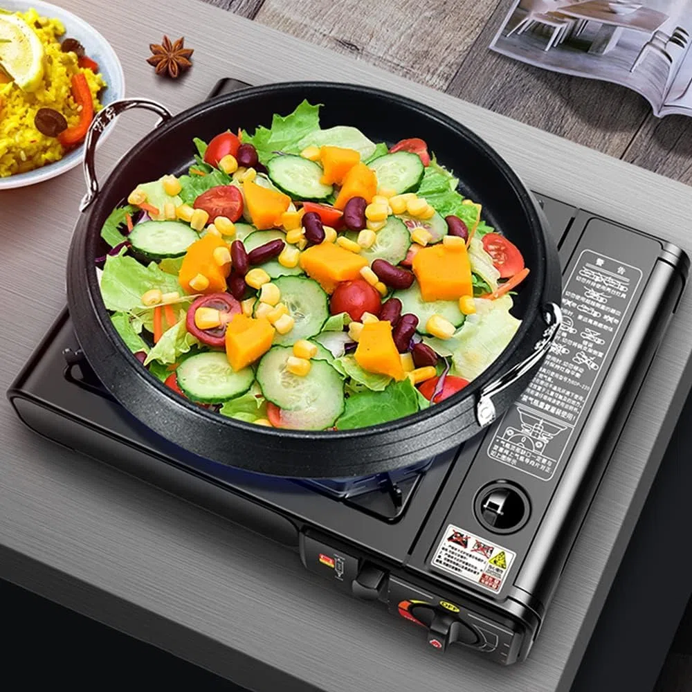Fornello da campeggio a gas, doppio attacco Bombola GPL o cartuccia Gas Butano, con valigetta portatile, 4 cartucce Incluse, 1 fuoco, potenza 2.200W, fornello outdoor cucina per esterno