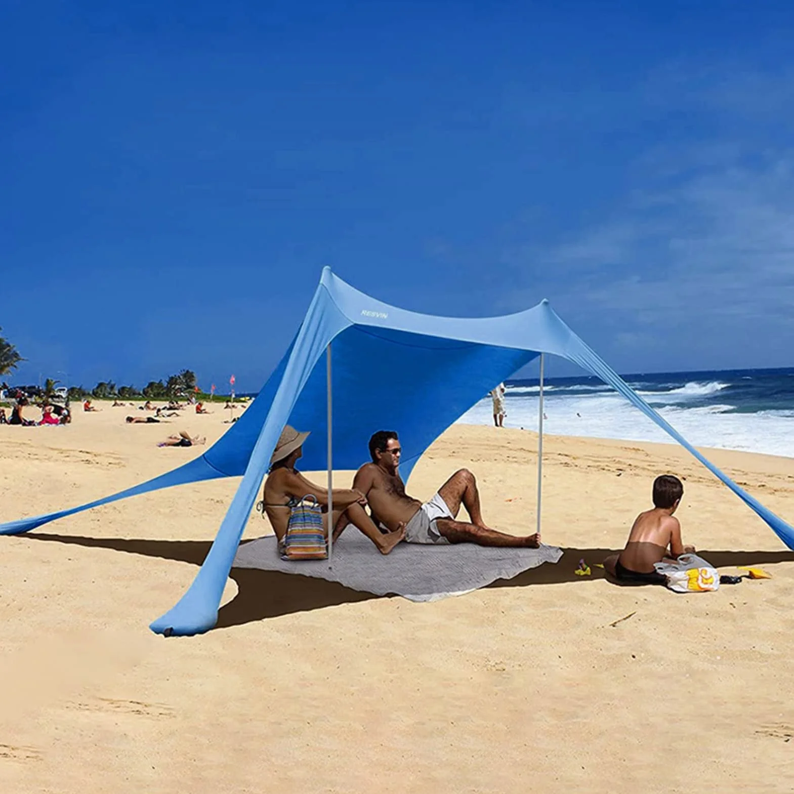 KirdumeTenda da Spiaggia Design Sun Shelter UPF50 Portatile, con Ancoraggio A Sabbia, 2 Pali in Alluminio, Borsa per Il