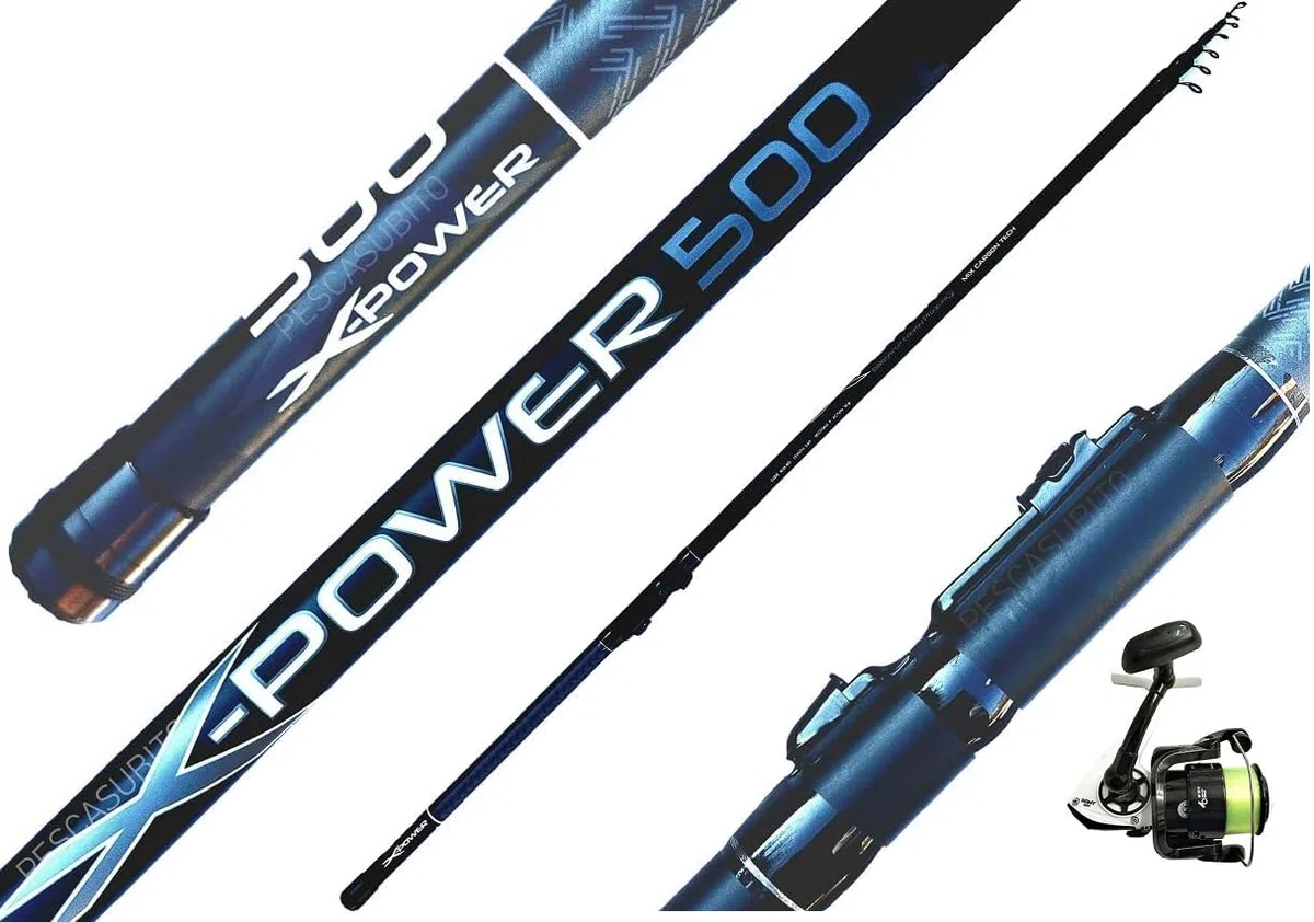 Kit Canna + Mulinello + Filo Bolognese 5 Metri X-POWER Mix Carbonio Pesca Mare Lago Orata Trota Sarago