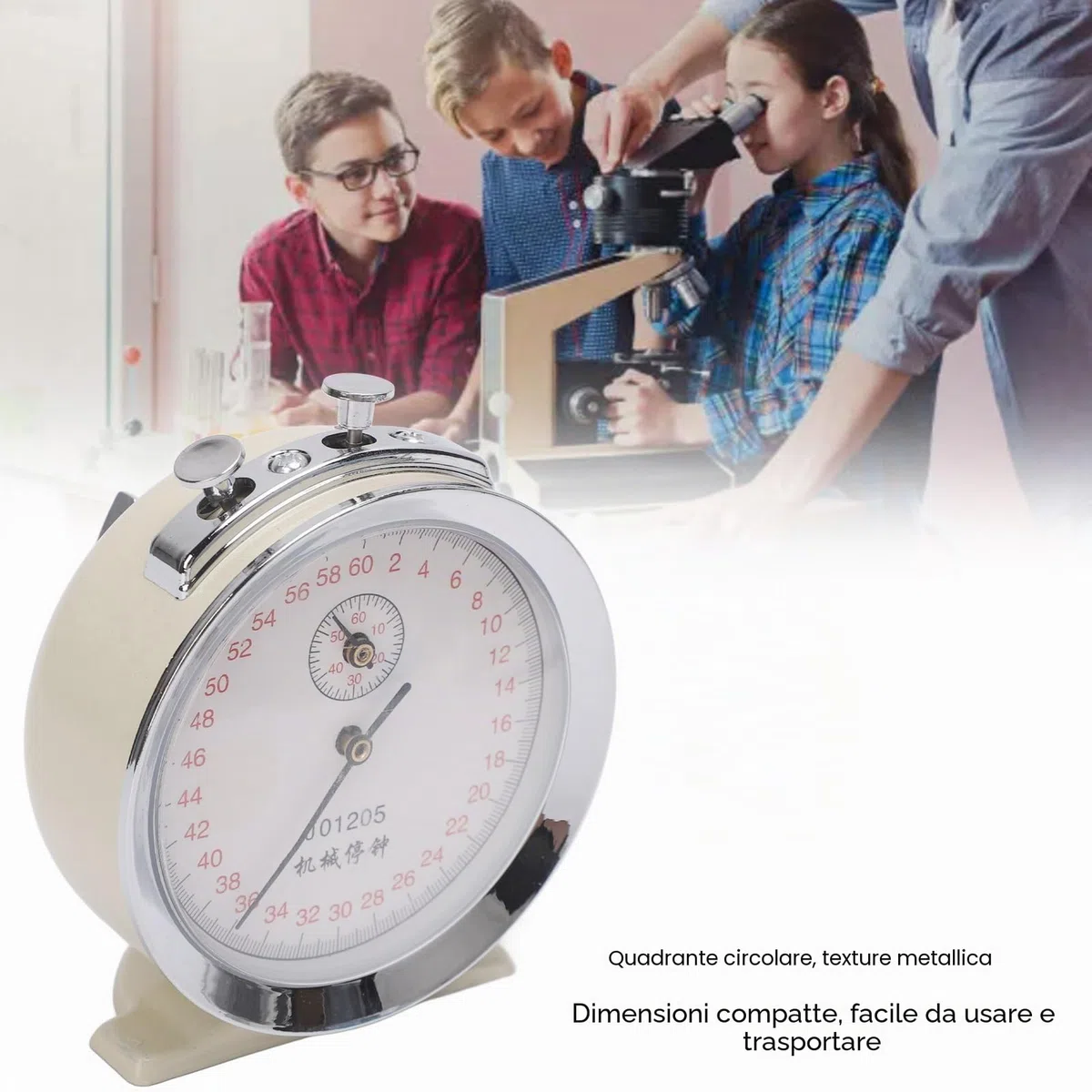 Cronometro Meccanico 60 Secondi, Display con Quadrante Ampio, Ripristino della Pausa Iniziale, Materiali Plastici Metallici con Design Compatto per L'esecuzione di Esperimenti