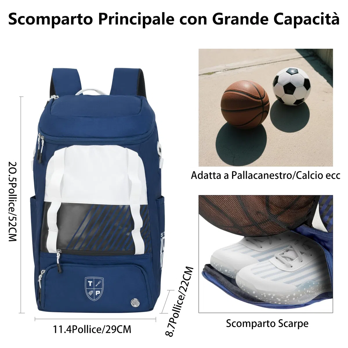 KINGSLONG Zaino da pallacanestro, grande capacità, con scomparto per scarpe e ganci per recinzione, leggero, pallavolo, attrezzatura per racchette, caschi, cappelli, scarpe