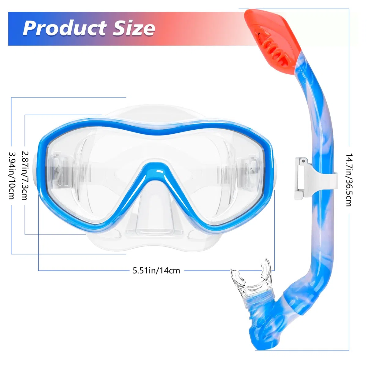 Set da snorkeling per bambini dai 5 ai 15 anni, con maschera e boccaglio, occhialini da nuoto con copertura per il naso, per bambini, ragazzi e ragazze (blu + blu)