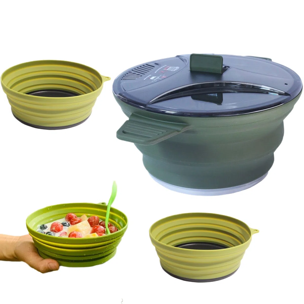 Set di padelle da campeggio - Pentola pieghevole, in acciaio inossidabile resistente al calore in silicone | Set di pentole per viaggi all'aperto, zaino in spalla, utensili da cucina, utensili,
