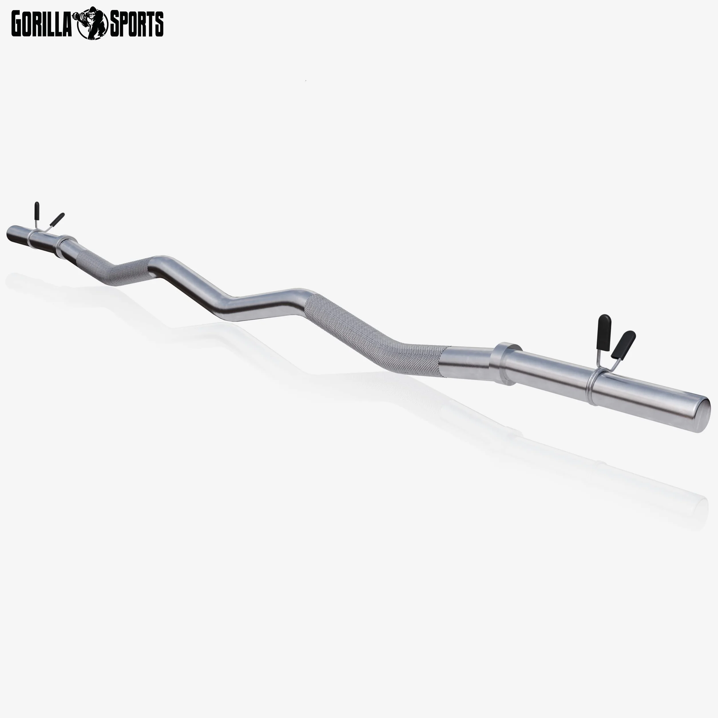 GORILLA SPORTS® Bilanciere Curvo EZ – 120cm, Ø30mm, Acciaio Cromato, Collari a Molla, Antiscivolo, Max 180kg – Barra Curl per Bicipiti, Tricipiti, Allenamento, Sollevamento Pesi, Palestra, Fitness