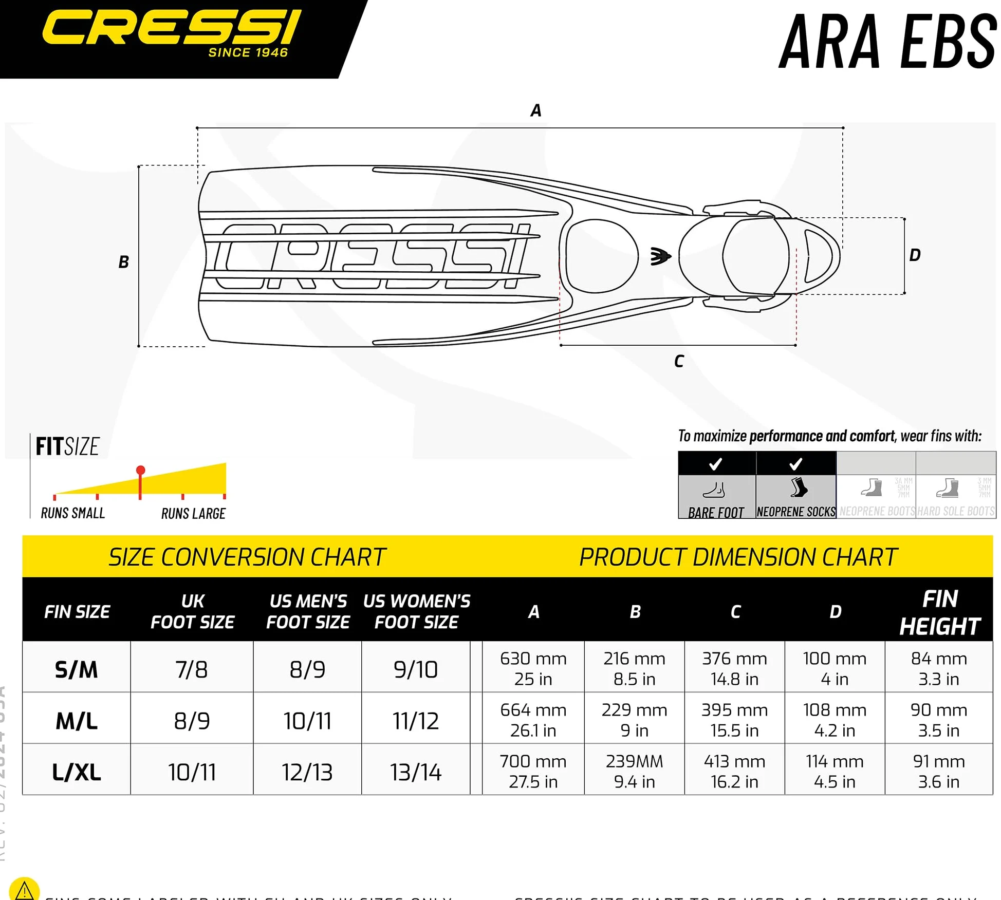 CRESSI Cressi Ara Ebs Fins - Pinne subacquee Unisex Adulto