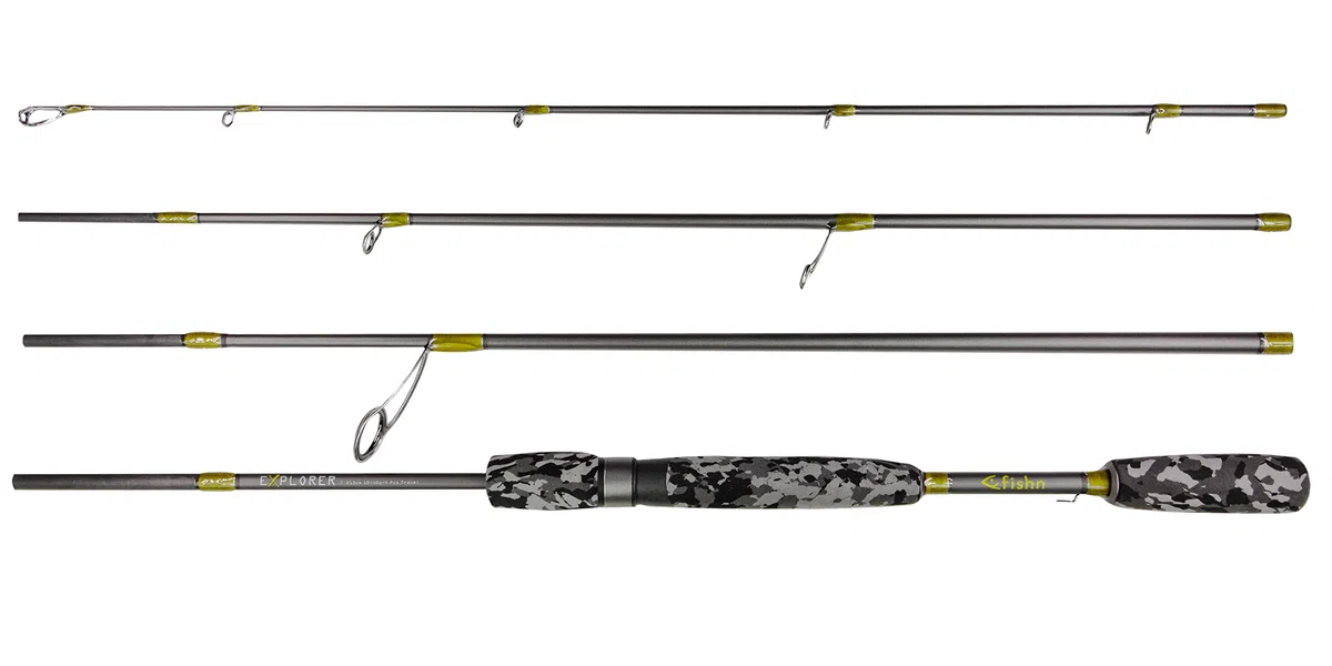 FISHN Explorer - Canna da pesca da viaggio, 213 cm, 4 pezzi, peso 10-40 g, con tubo da viaggio stabile per la pesca alla trota, al salmone, al luccio