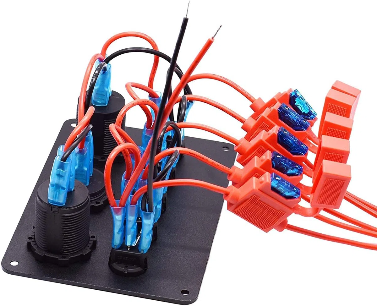 Pannello Interruttori 5 Gang Interruttore a Levetta ON-OFF 2USB Presa Voltmetro a LED 12V 24V Presa di Corrente per Marine RV Truck(BLUE)