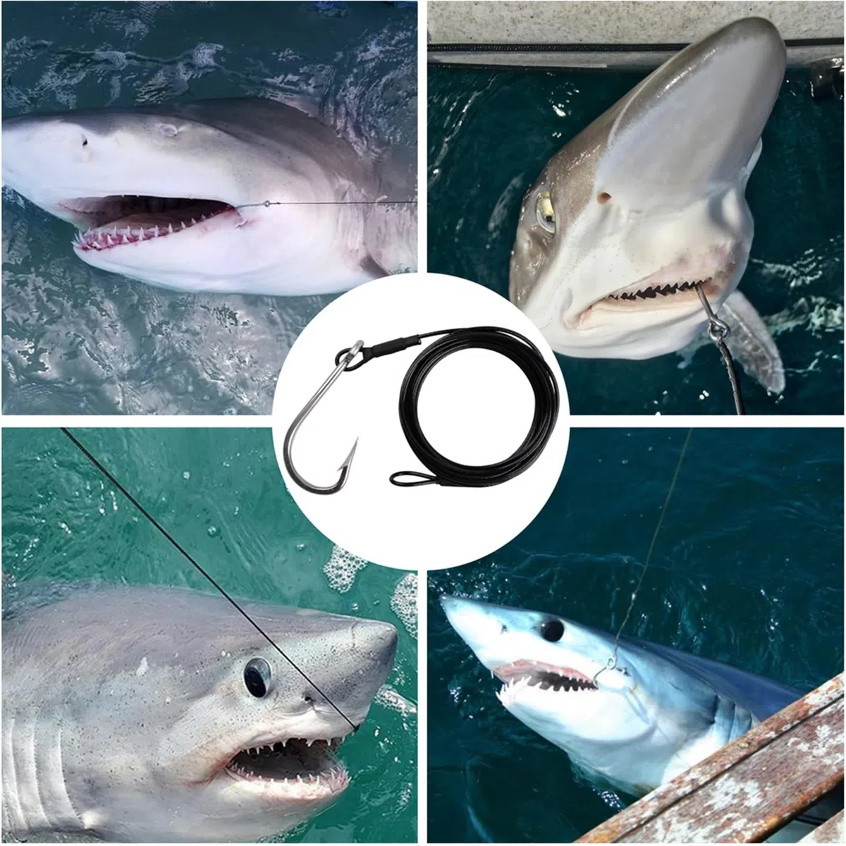 Ami da Pesca 6 Pz Shark Tonno Amo da Pesca in Acciaio Inossidabile Big Game Bait Hooks Nylon Coated Cable Wire Leader for la Pesca in Acqua Salata Amo da Pesca(5-0 6Pcs)