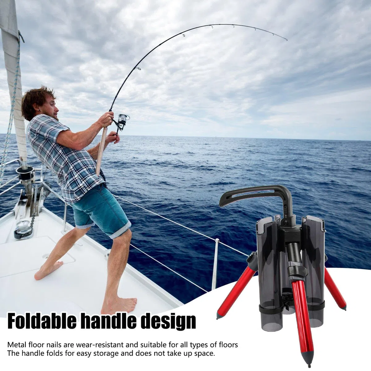 Supporto per canna da pesca, staffa in alluminio con supporto per canna da pesca ispessita, 3 canne da pesca, yacht in mare