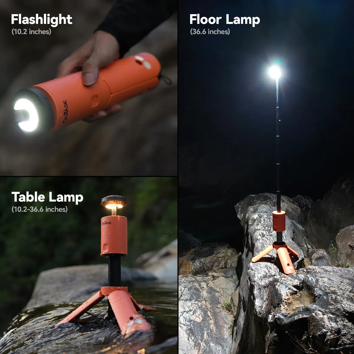 Outask Lampada da campeggio telescopica, lanterna magnetica pieghevole da campeggio con batteria da 12000 mAh, torce telescopiche impermeabili IPX6/IPX7, lampada da campeggio per emergenza, campeggio