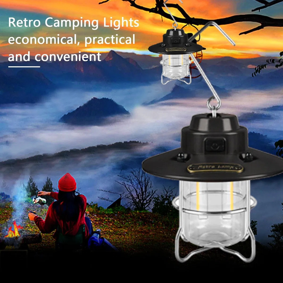 Keptfeet 2 Lanterna da Campeggio Ricaricabile - Lanterna da Campeggio a | LED Impermeabile Torcia LED Ricaricabile USB | Lanterne da Esterno sospese Torcia da Campeggio per Cortile, Patio, terrazza