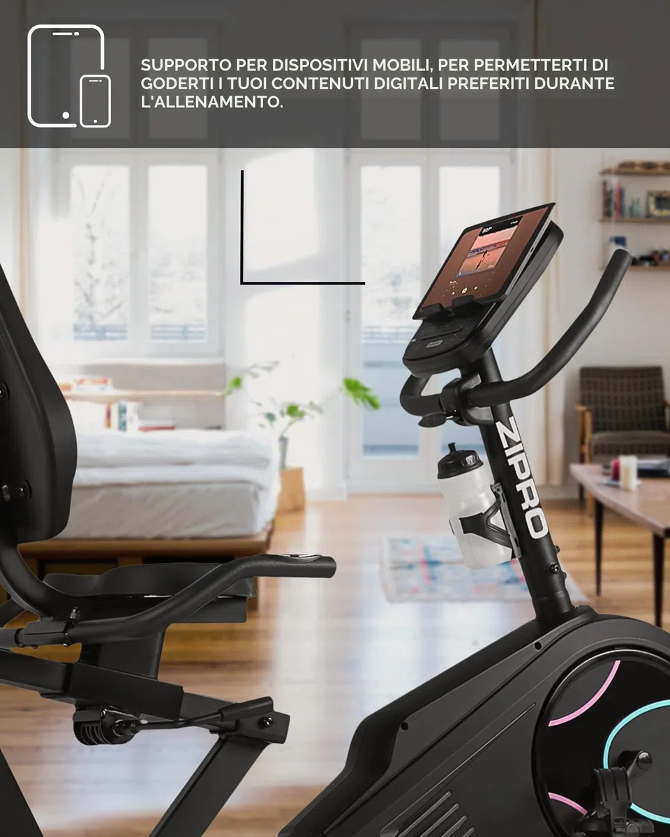 Zipro Cyclette Glow, Fitness Bike Ergometrico, Trainer Magnetico per Bicicletta, Ergometro fino a 150 kg, Bici da Interno, Cyclette per Allenamenti Domestici, Cyclette da Ciclismo con Cavo