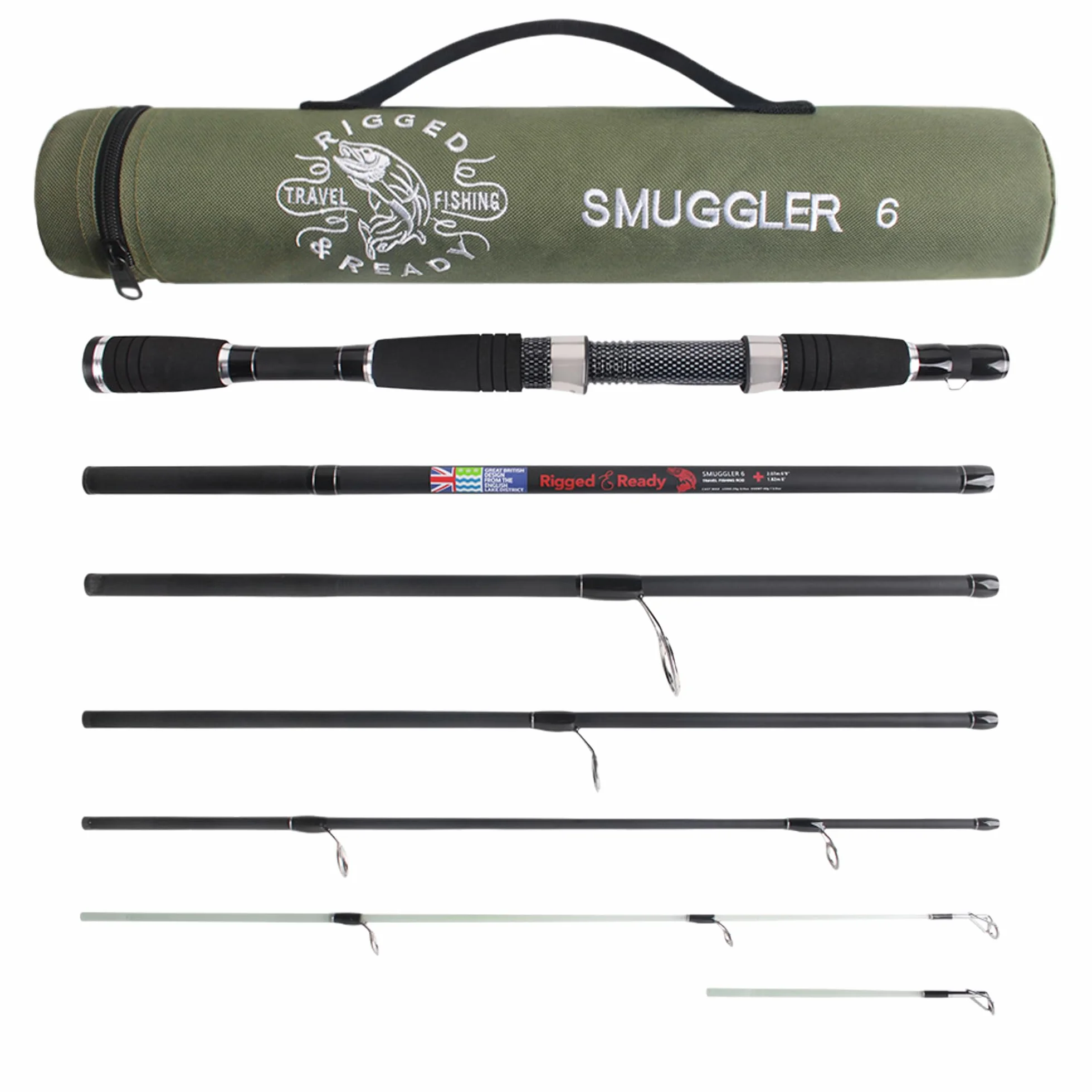 Smuggler Series - Canna da pesca e valigia da viaggio (Smuggler 5,6,7 e Max) - Canna da pesca nano carbonio per esche spinning, carpe, luccio, pesca in mare - 4 diverse canne per tutte le tue esigenze