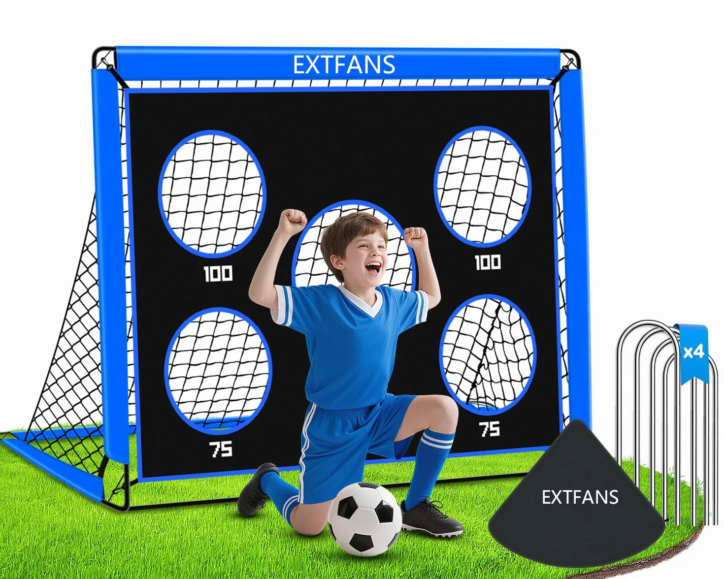 Porta da Calcio Pop Up 180 cm per Bambini - Rete Pieghevole per Interni ed Esterni, Giardino (Blu, 150 x 120 x 120 cm)