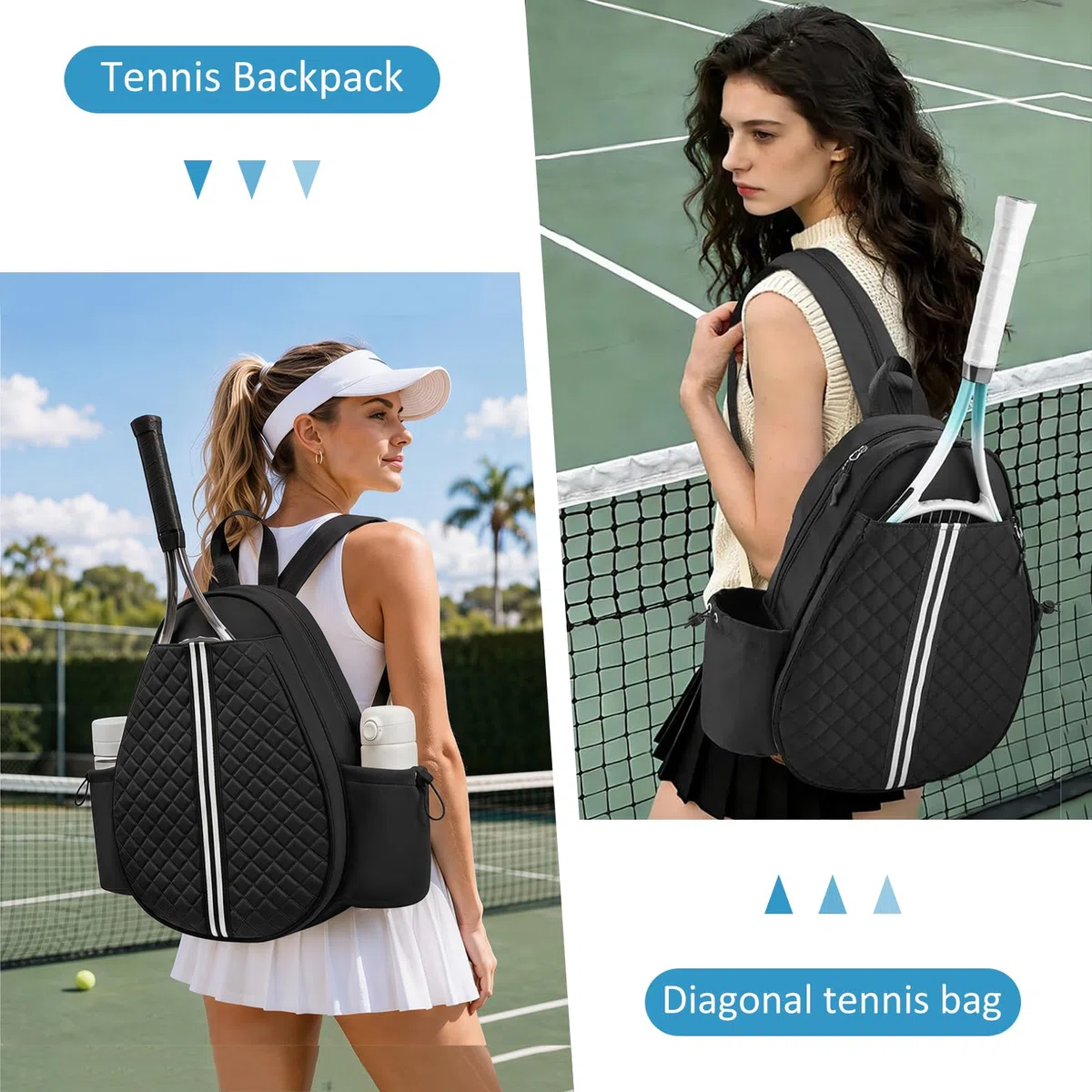 Generisch Zaino da tennis, borsa da tennis da donna e uomo, zaino da tennis per 2 racchette da tennis, impermeabile, zaino sportivo, borsa da badminton per pickleball, tennis e badminton