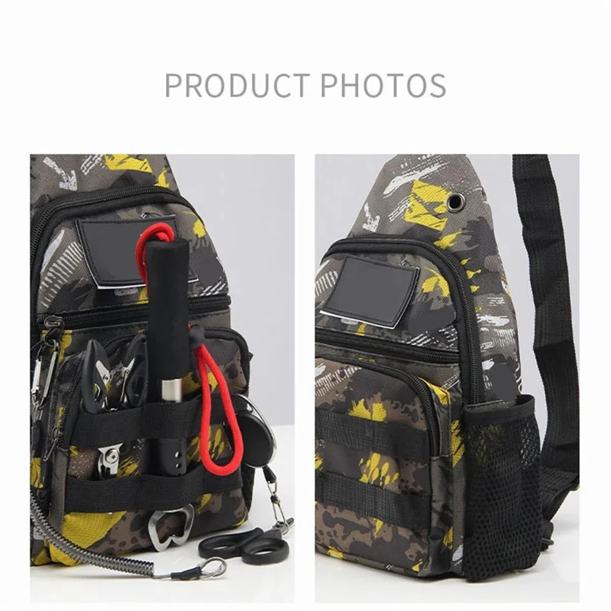 Borsa for canna da pesca trekking for uomo a tracolla con esca a sul petto campeggio for viaggi all'aperto per Outdoor(Gray Yellow)