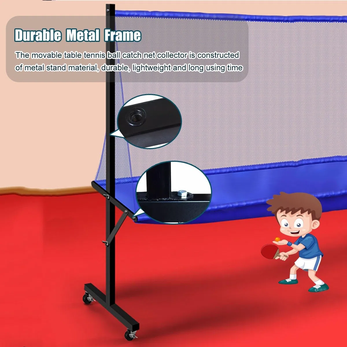 Rete da ping-pong rotolante, strumento di allenamento per adulti e bambini per esercizi con più palline, attrezzatura per la raccolta del riciclo di ping pong per la pratica di servizio all'aperto e p