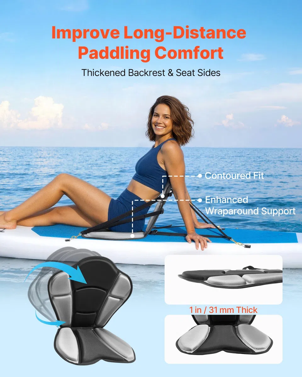 VEVOR Sedile per Kayak 1 pz Sedile con Schienale per Kayak Gonfiabile Spessore 31 mm Sedia con Schienale per Canoa Barca Paddleboard con Borsa Portaoggetti Cinghie Regolabili per SUP Barche da Pesca
