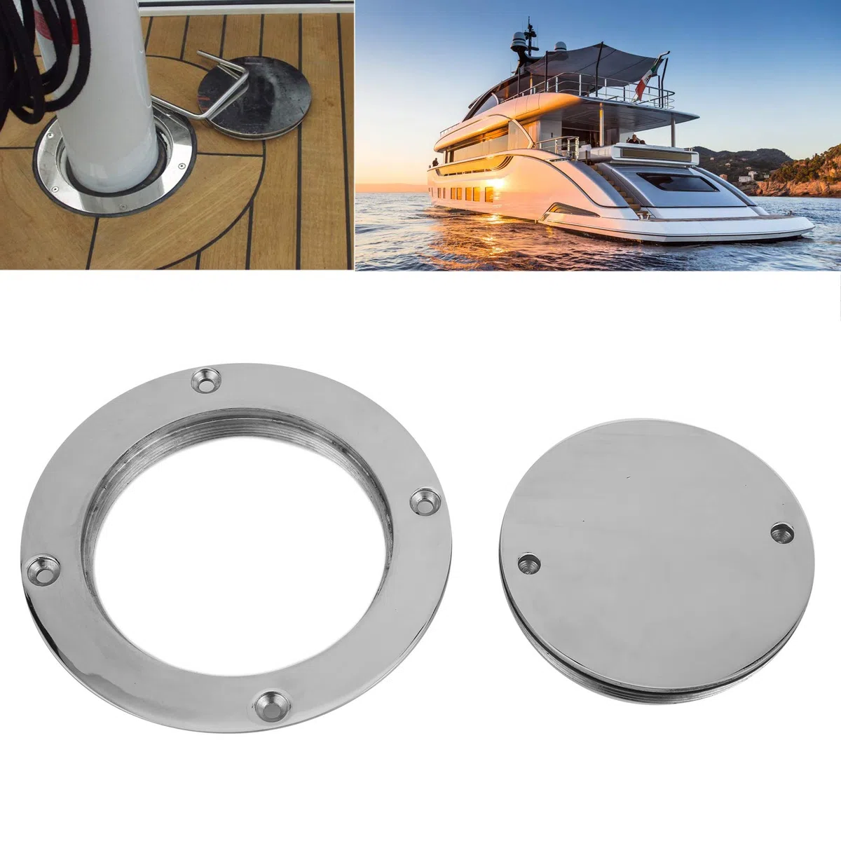 Piastra di Coperta KIMISS, Copertura per Boccaporto in Acciaio Inossidabile 4 Pollici Portello di Ispezione in Acciaio Inossidabile con Chiave per Accessorio Hardware per Yacht
