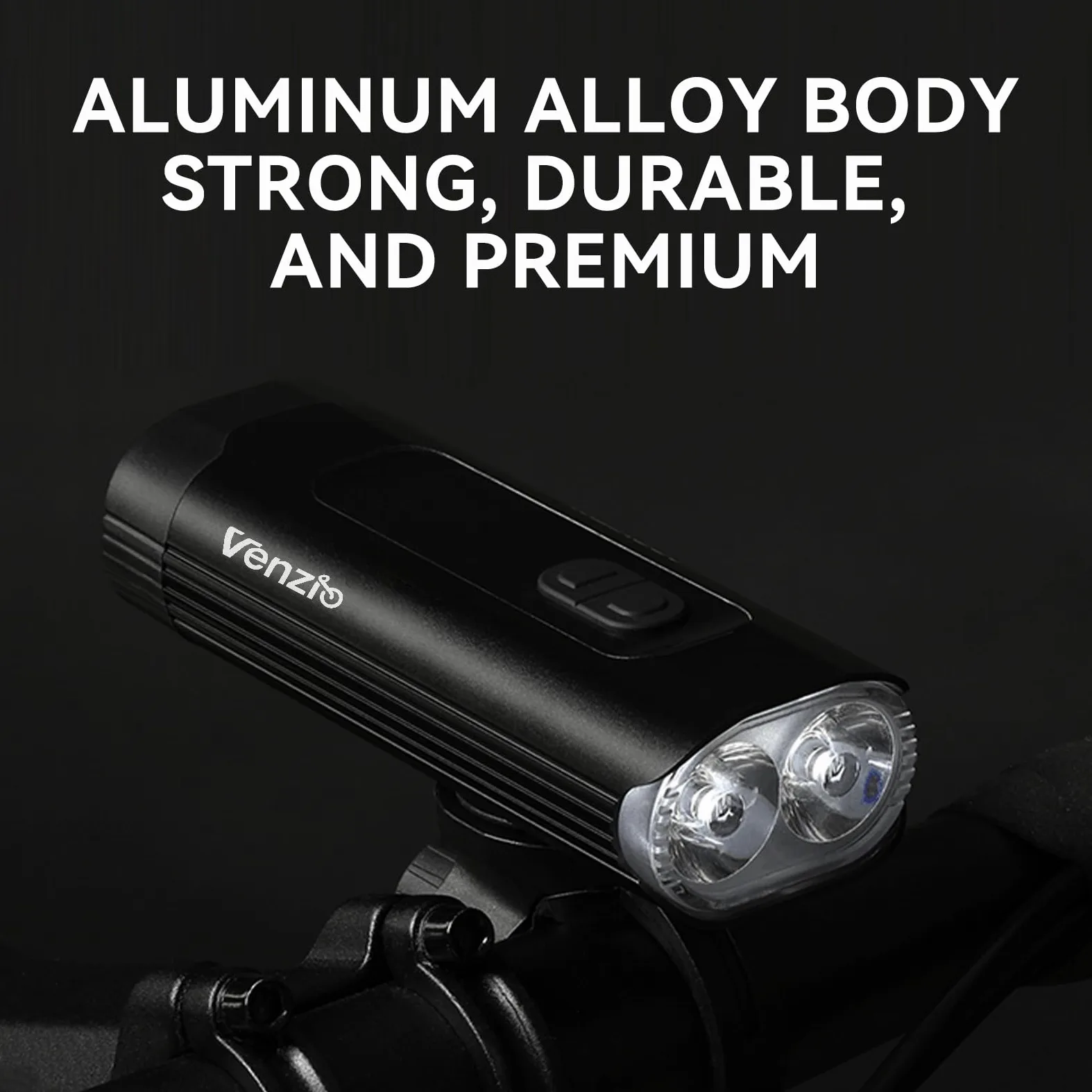 Venzio Fanale anteriore da 1000 lumen, ricaricabile USB-C, a LED, con batteria da 4800 mAh, impermeabile IPX4, 8 modalità, luce multifunzione per guida notturna, strada, montagna e uso pendolari